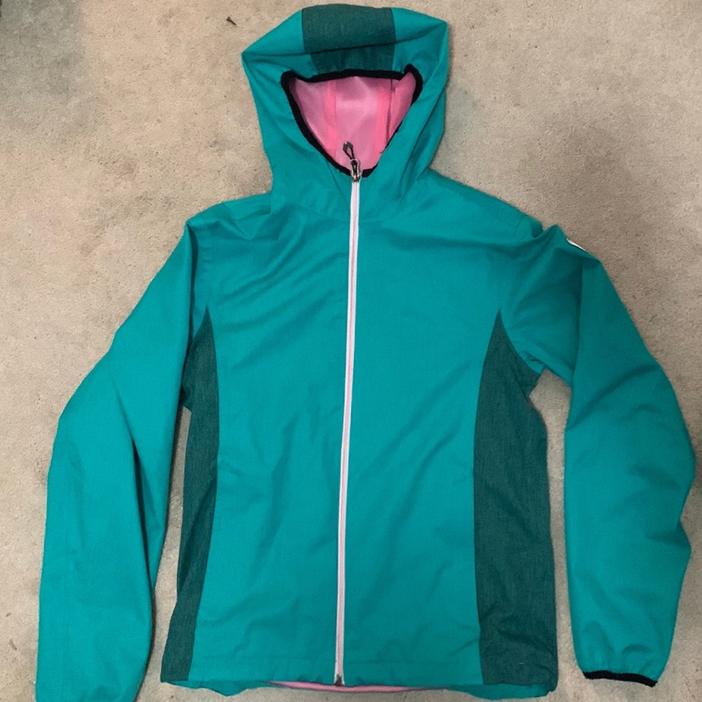 Killtec rain jacket/windbreaker (small) green and pink